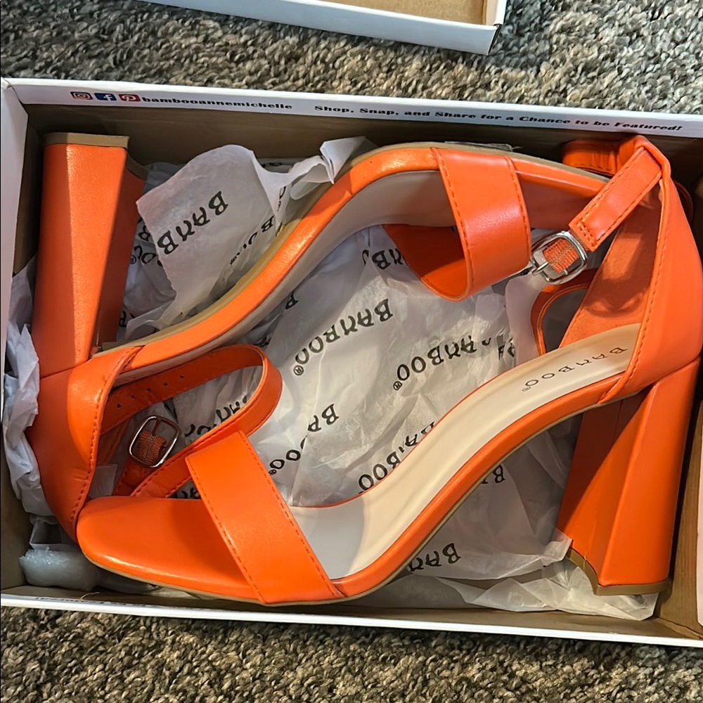 BAMBOO Orange Block Heel Sandals
